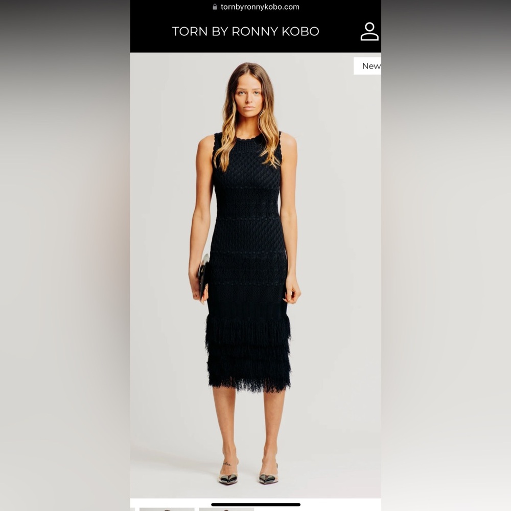 Torn By Ronny Kobo Fringe Black Dress